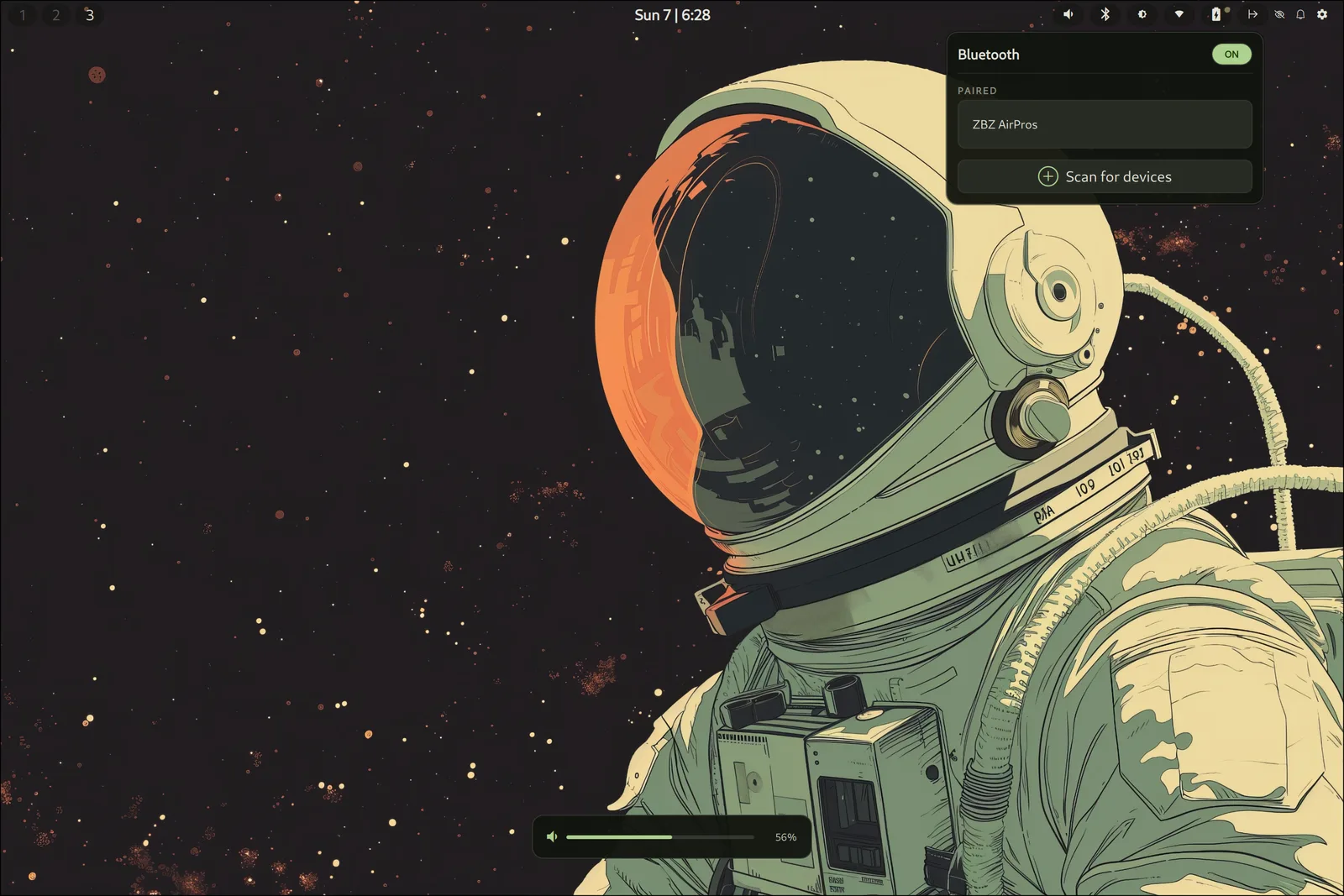 Bluetooth menu tinted to match the wallpaper