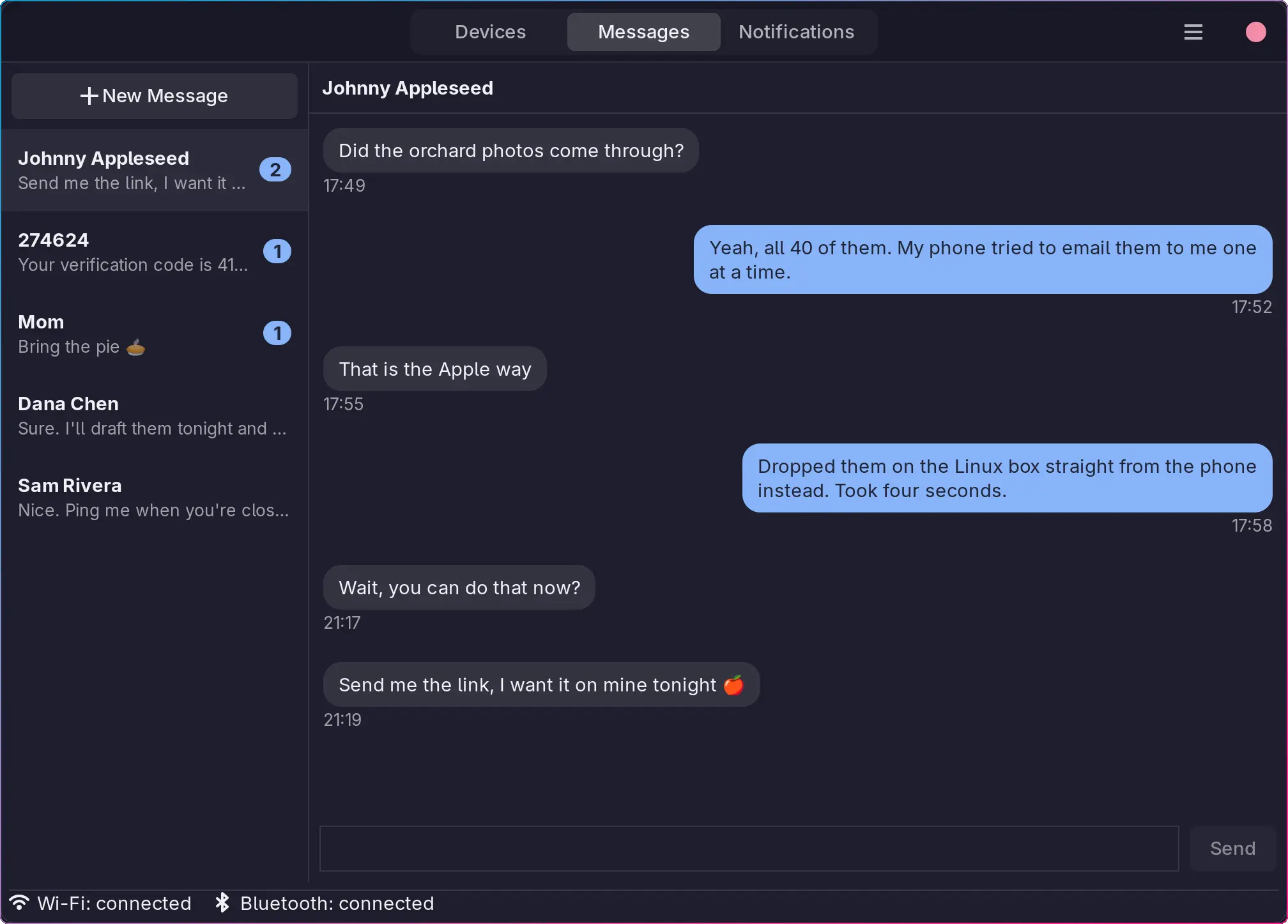 tether open showing imessages on linux